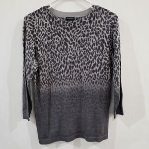 Talbots Gray Ombre Leopard Print Cowlneck Sweater